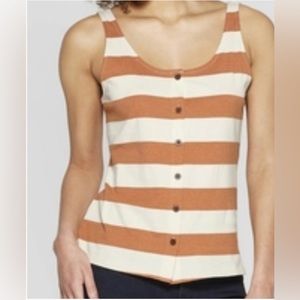 Universal Thread Orange / Cream Striped Sleeveless Button Down Top, Extra Large